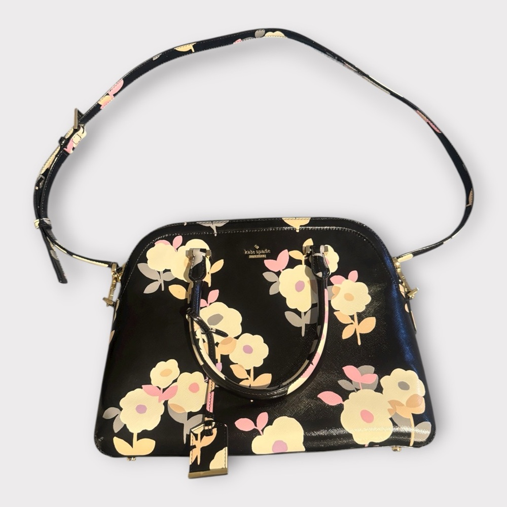 NWOT Kate Spade Black and Pink Floral Handbag w/ Crossbody Strap